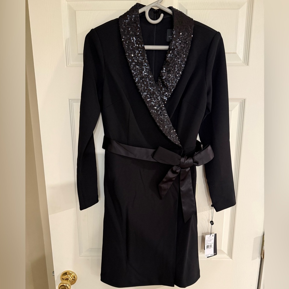 Adrianna Papell Sequined Collar Tuxedo Dress